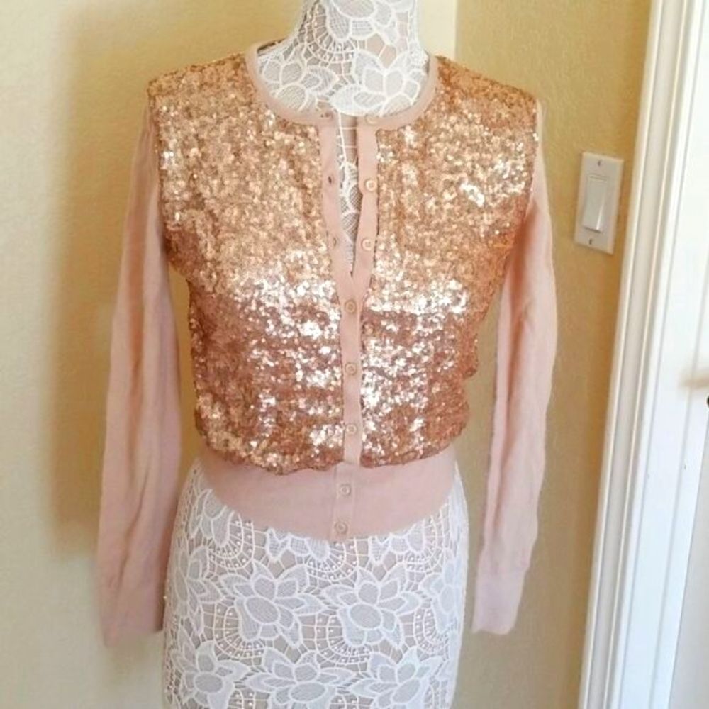 Ann Taylor 100% Wool  Sweater Sequin Glam Twee Chic Size Small